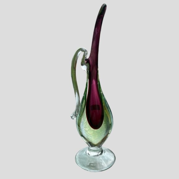 Murano Venetian Purple & Green Uranium Sommerso Glass Stem Vase Hand Blown - Picture 9 of 16